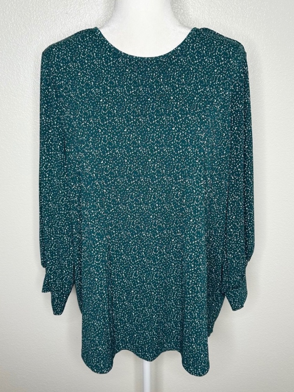 Adrianna Papell Womens Green Patterned Long Sleeve Pleated Top Size XL EUC